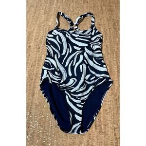 Hurley Women's One-Piece UPF 50+ Stretch Swimsuit, Blue White Size M